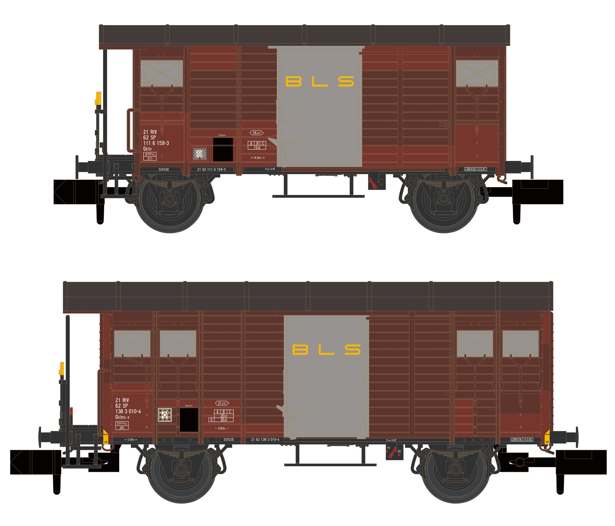 Hobbytrain H24254 BLS 2 gedeckte Güterwagen  1x K2 und 1x K3  braun  Ep. IV